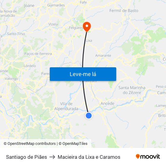 Santiago de Piães to Macieira da Lixa e Caramos map