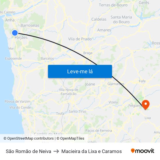 São Romão de Neiva to Macieira da Lixa e Caramos map