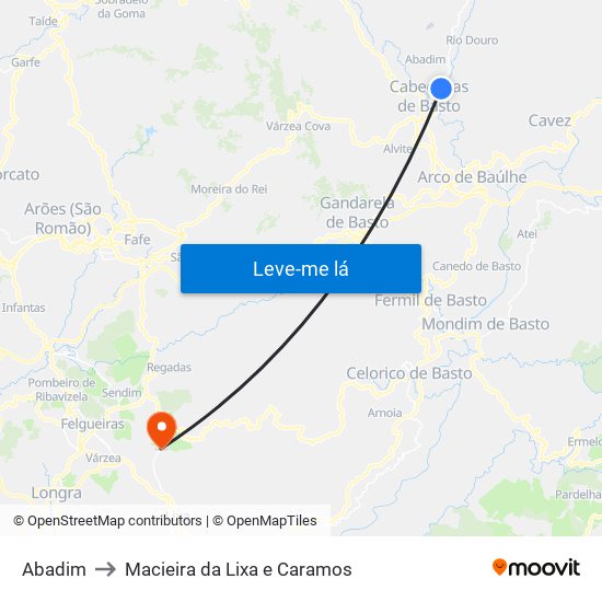 Abadim to Macieira da Lixa e Caramos map