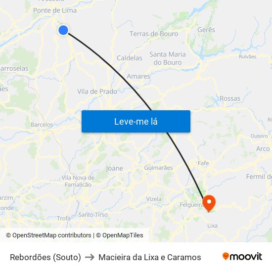 Rebordões (Souto) to Macieira da Lixa e Caramos map