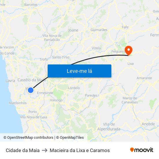 Cidade da Maia to Macieira da Lixa e Caramos map