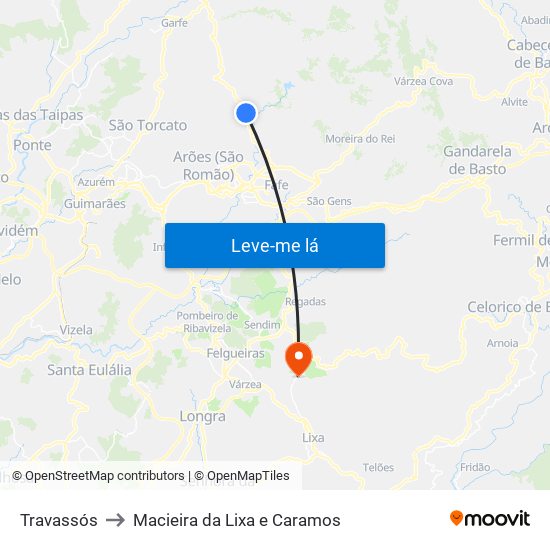 Travassós to Macieira da Lixa e Caramos map