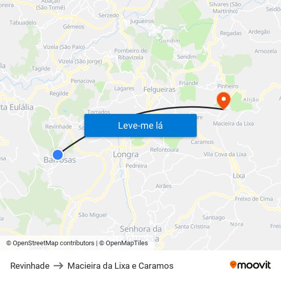 Revinhade to Macieira da Lixa e Caramos map