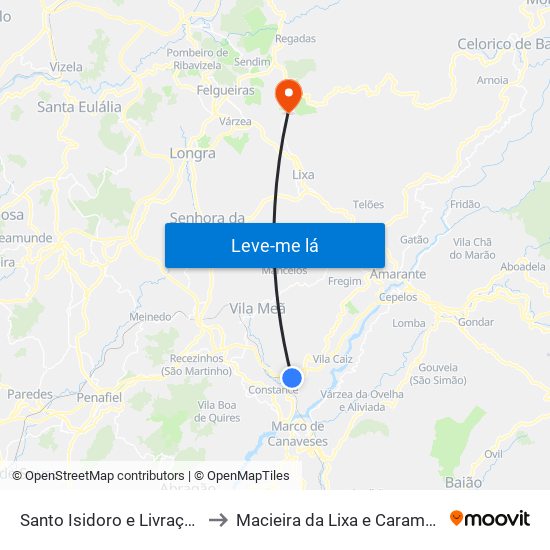 Santo Isidoro e Livração to Macieira da Lixa e Caramos map