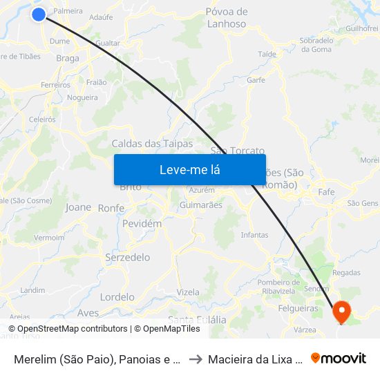 Merelim (São Paio), Panoias e Parada de Tibães to Macieira da Lixa e Caramos map