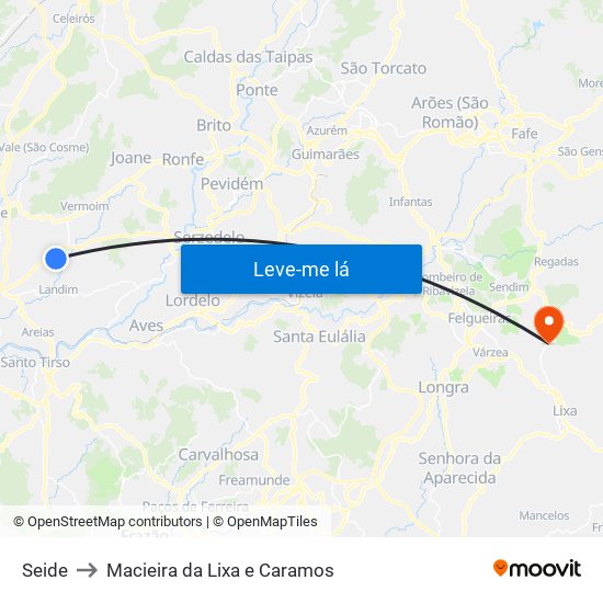 Seide to Macieira da Lixa e Caramos map