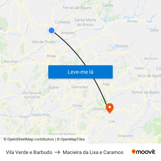 Vila Verde e Barbudo to Macieira da Lixa e Caramos map