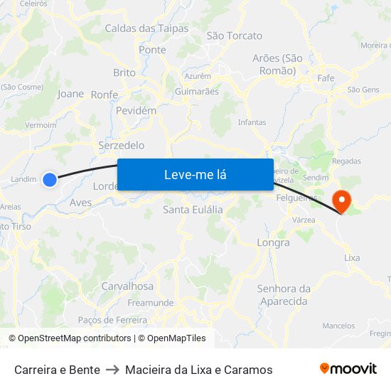 Carreira e Bente to Macieira da Lixa e Caramos map