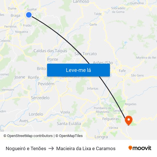 Nogueiró e Tenões to Macieira da Lixa e Caramos map