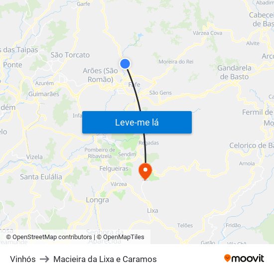 Vinhós to Macieira da Lixa e Caramos map