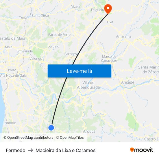 Fermedo to Macieira da Lixa e Caramos map