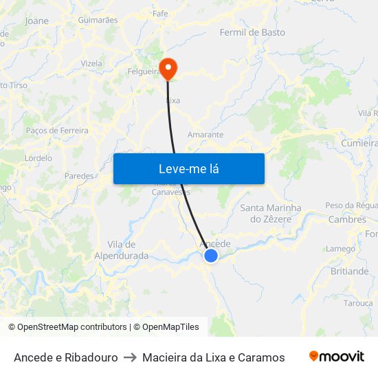 Ancede e Ribadouro to Macieira da Lixa e Caramos map