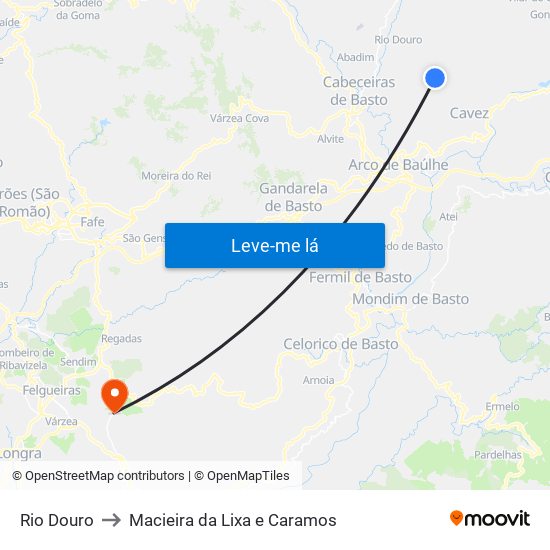 Rio Douro to Macieira da Lixa e Caramos map