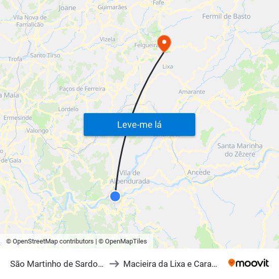 São Martinho de Sardoura to Macieira da Lixa e Caramos map