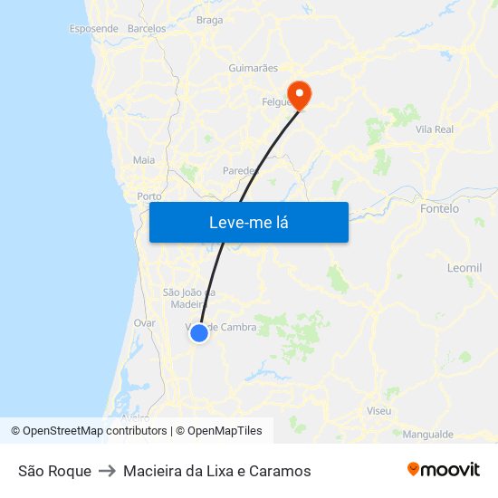 São Roque to Macieira da Lixa e Caramos map