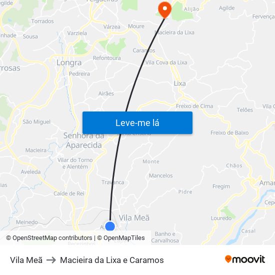 Vila Meã to Macieira da Lixa e Caramos map