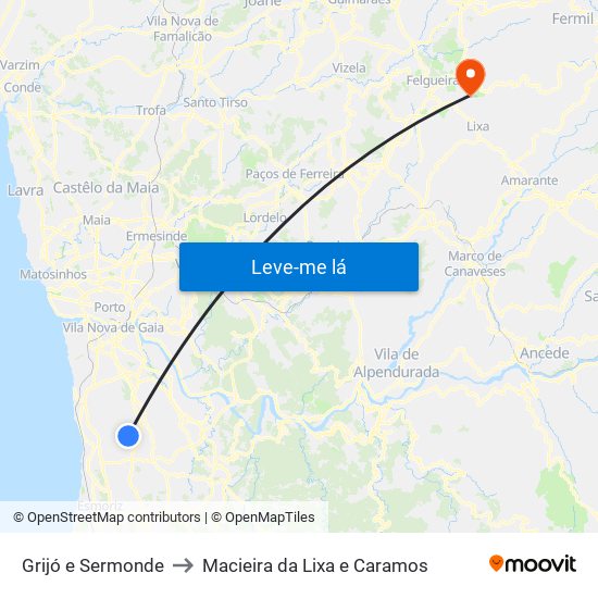Grijó e Sermonde to Macieira da Lixa e Caramos map
