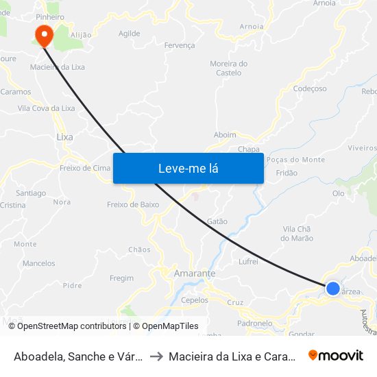 Aboadela, Sanche e Várzea to Macieira da Lixa e Caramos map