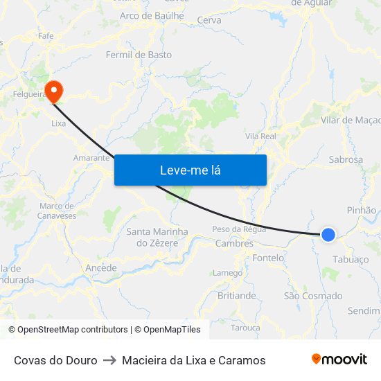 Covas do Douro to Macieira da Lixa e Caramos map