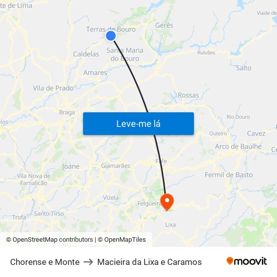 Chorense e Monte to Macieira da Lixa e Caramos map