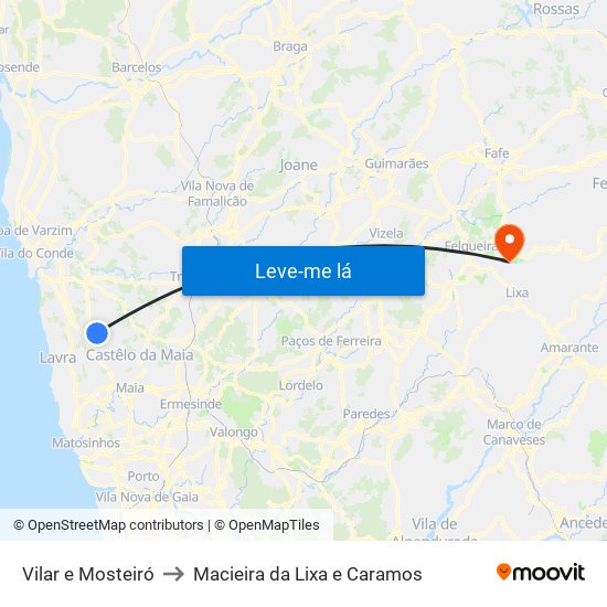 Vilar e Mosteiró to Macieira da Lixa e Caramos map