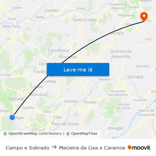 Campo e Sobrado to Macieira da Lixa e Caramos map