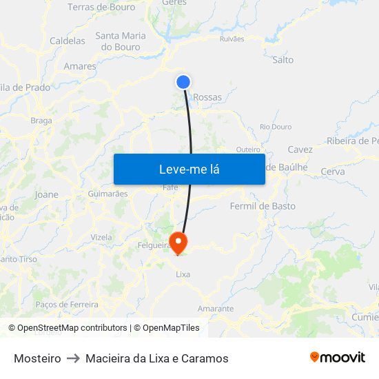 Mosteiro to Macieira da Lixa e Caramos map