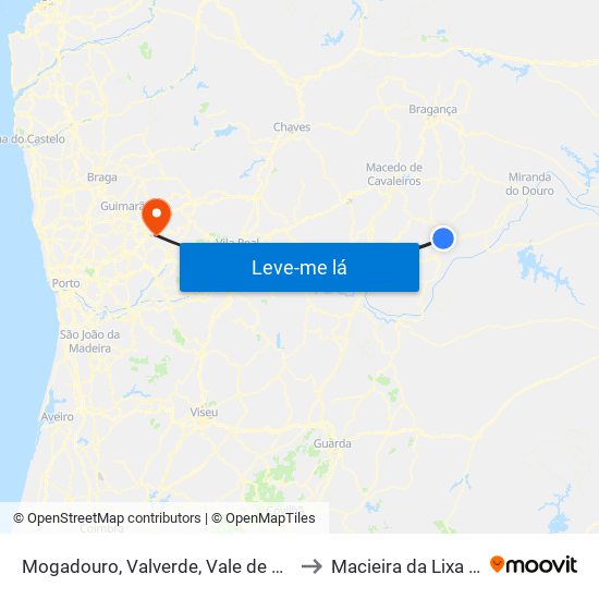 Mogadouro, Valverde, Vale de Porco e Vilar de Rei to Macieira da Lixa e Caramos map