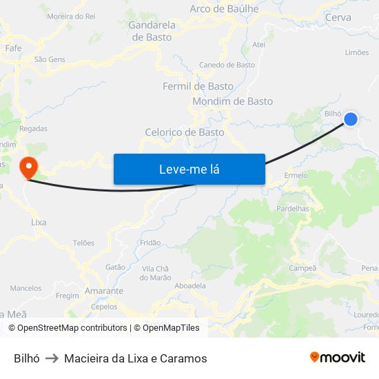 Bilhó to Macieira da Lixa e Caramos map