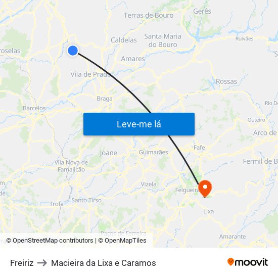 Freiriz to Macieira da Lixa e Caramos map