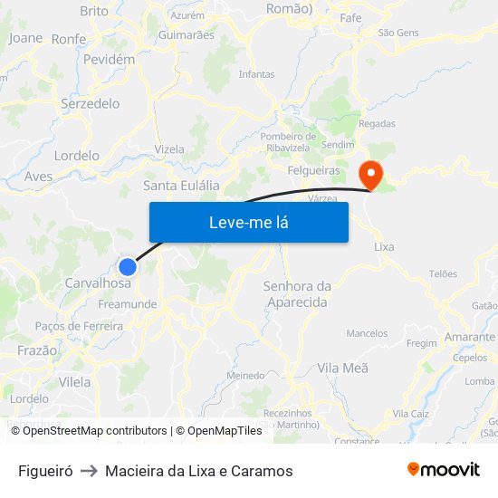 Figueiró to Macieira da Lixa e Caramos map