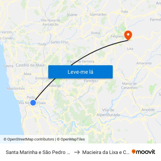 Santa Marinha e São Pedro da Afurada to Macieira da Lixa e Caramos map