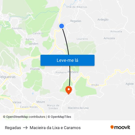 Regadas to Macieira da Lixa e Caramos map