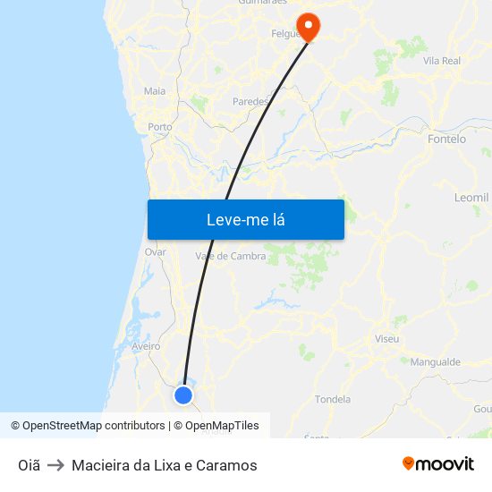 Oiã to Macieira da Lixa e Caramos map