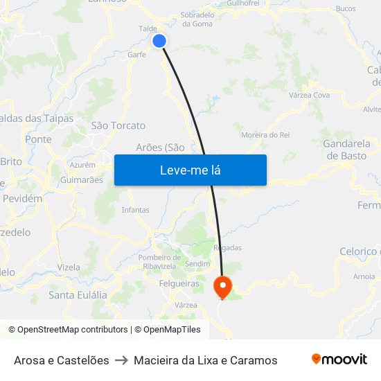Arosa e Castelões to Macieira da Lixa e Caramos map