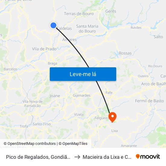Pico de Regalados, Gondiães e Mós to Macieira da Lixa e Caramos map