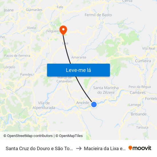 Santa Cruz do Douro e São Tomé de Covelas to Macieira da Lixa e Caramos map