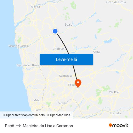 Paçô to Macieira da Lixa e Caramos map