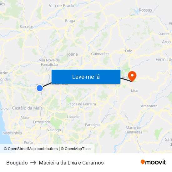 Bougado to Macieira da Lixa e Caramos map