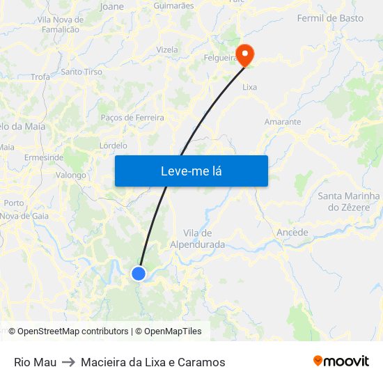 Rio Mau to Macieira da Lixa e Caramos map