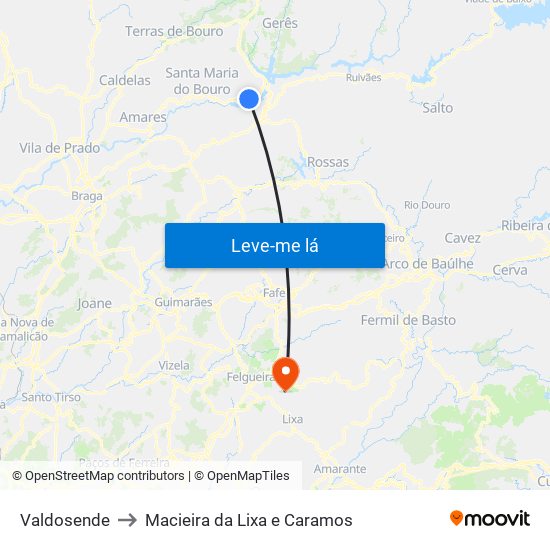 Valdosende to Macieira da Lixa e Caramos map