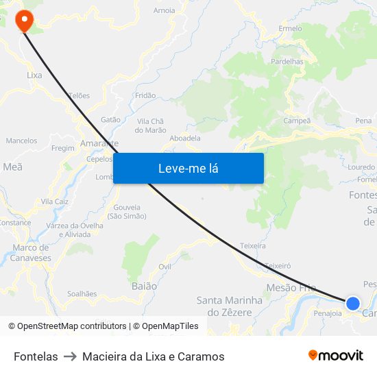 Fontelas to Macieira da Lixa e Caramos map