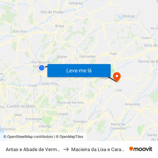 Antas e Abade de Vermoim to Macieira da Lixa e Caramos map