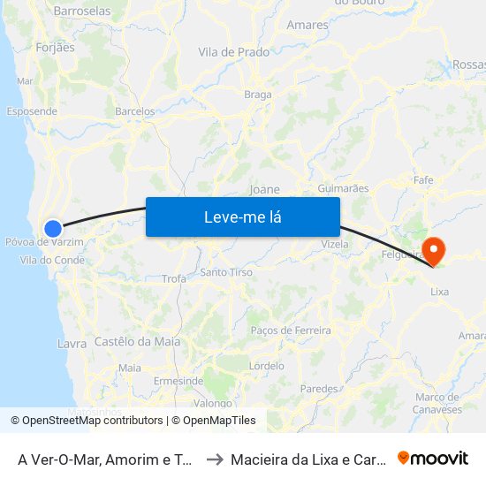 A Ver-O-Mar, Amorim e Terroso to Macieira da Lixa e Caramos map