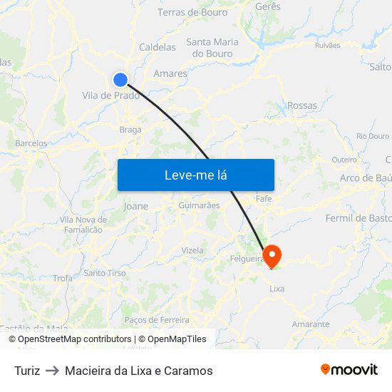 Turiz to Macieira da Lixa e Caramos map