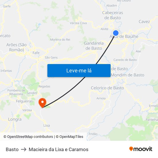 Basto to Macieira da Lixa e Caramos map