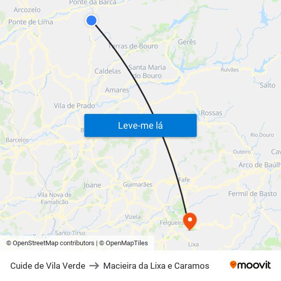 Cuide de Vila Verde to Macieira da Lixa e Caramos map