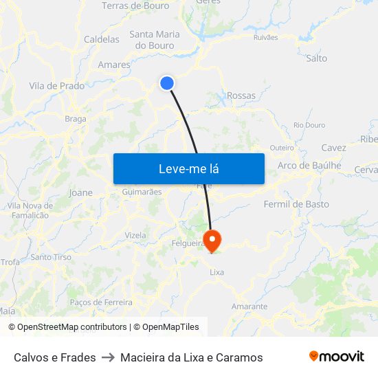 Calvos e Frades to Macieira da Lixa e Caramos map