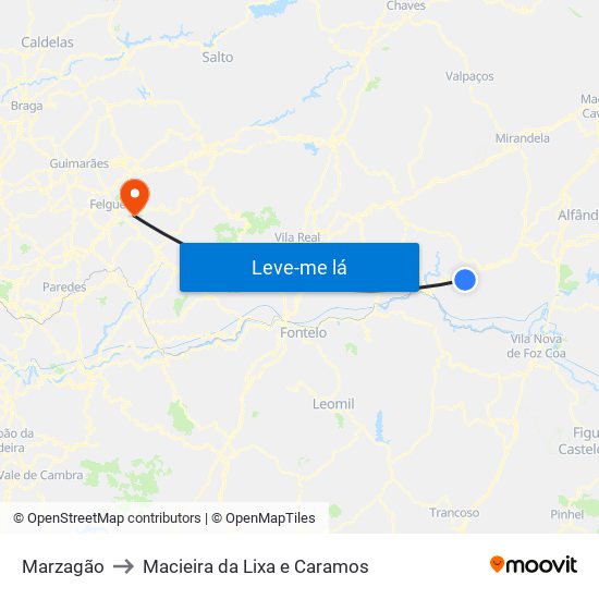Marzagão to Macieira da Lixa e Caramos map