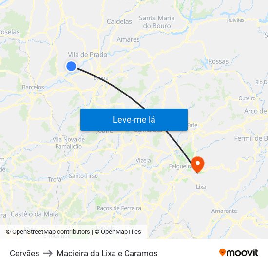 Cervães to Macieira da Lixa e Caramos map
